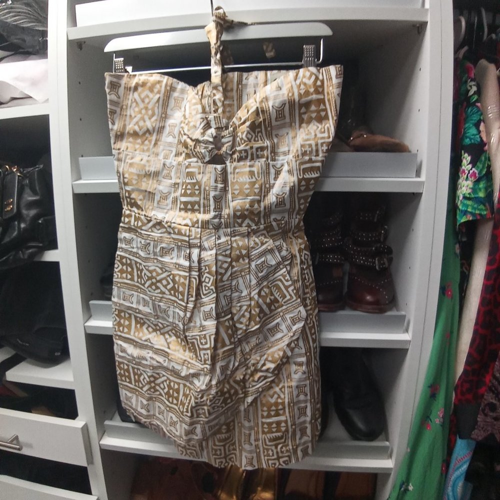 Vintage Rockabilly Pinup Gold White Tribal Tiki Skirted Romper 1950s tropical